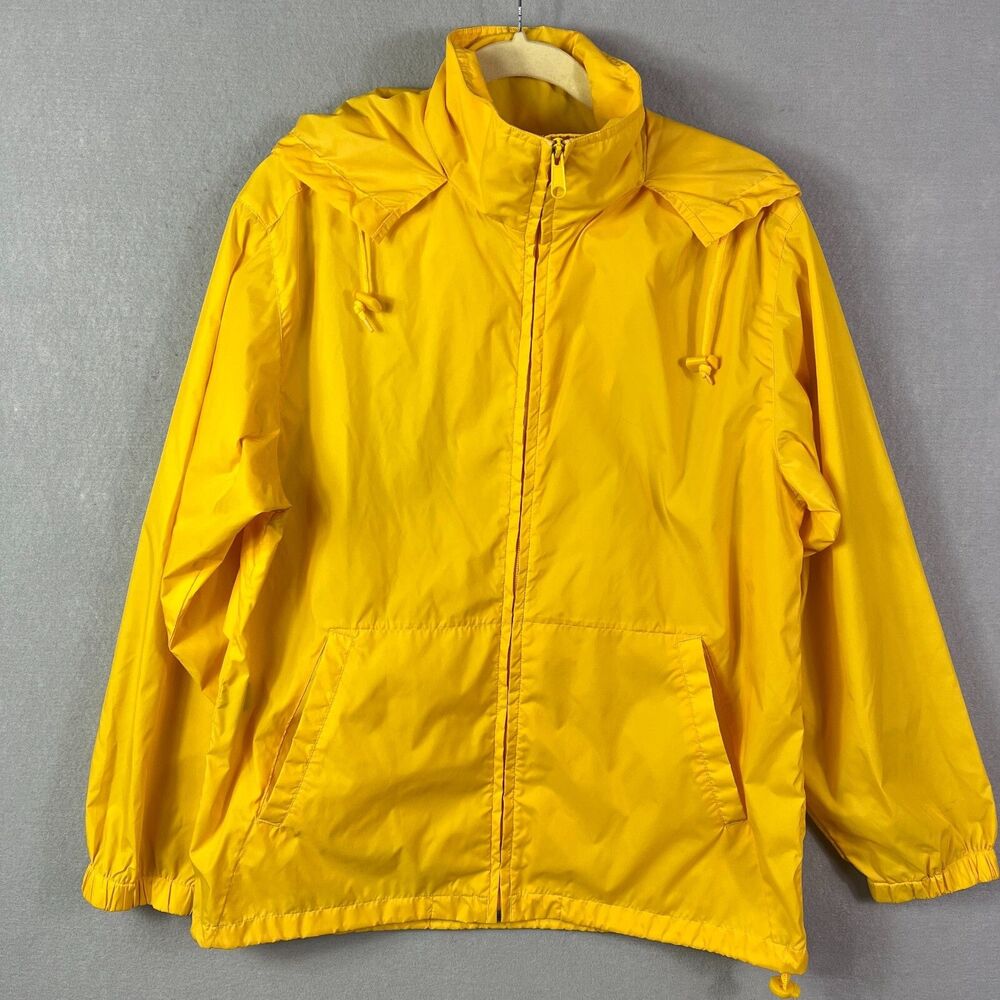 VTG EBTEK Sac Jacket Men XS Yellow Hooded Vented Full Zip Windbreaker Oversized